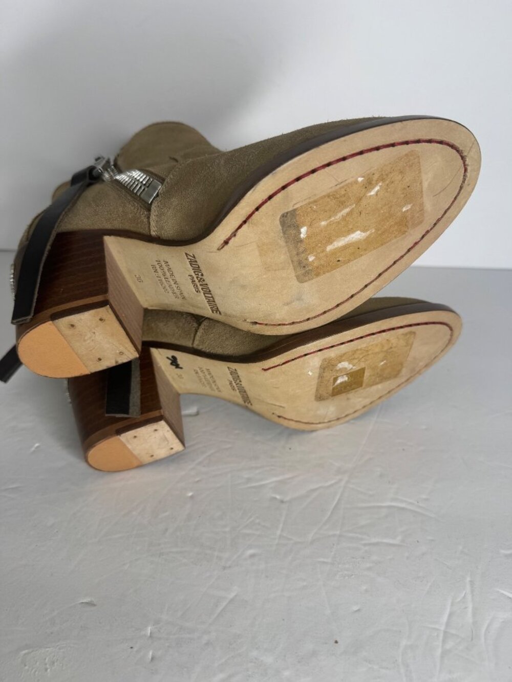 Zadig & Voltaire Molly Suede ZIP Ankle Boots Tan Wings Size 36 US 5.5 - Picture 7 of 7
